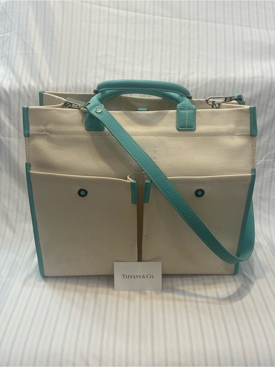 Tiffany & Co. Handbags - Tiffany & Co. Jitney Cream Canvas Tote with Shoulder Strap